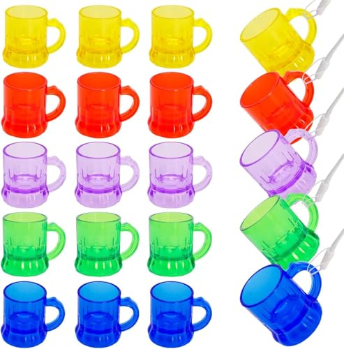20 Stück Schnapsgläser am Band zum Umhängen, 30ML Schnapsgläser Mit Griff, Schnapskrug zum umhängen, Wiederverwendbar Kunststoff Schnapsglas mit Henkel für JGA, Party, Schnapskrug, Pinnchen (Bunt)