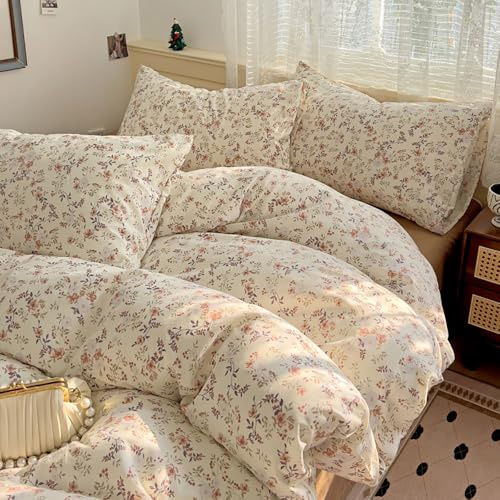 Covebett Bettwäsche 220x240 Blumen Braun Beige Blümchen Botanisch Muster Wendebettwäsche Set Aesthetic Blüten Blumenwiese Pflanzenmuster Mikrofaser Bettbezug Reißverschluss und 2 Kissenbezug 80x80