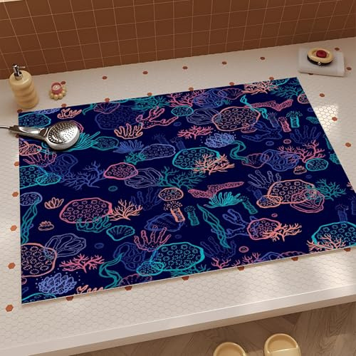 Tappetino da bagno ultra sottile, in gomma colorata con barriera corallina, antiscivolo, ad asciugatura rapida, lavabile in lavatrice, doccia all'aperto, lavandino, accessori per la decorazione della