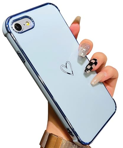 ZTOFERA Heart Phone Case for iPhone 7/8/SE 2020/SE 2022 (4.7), Sierra Blue | Cute Love Heart Pattern, Fashion Plated Edges, for Girls Women, Flexible Soft Silicone, Shockproof Bumper Cover
