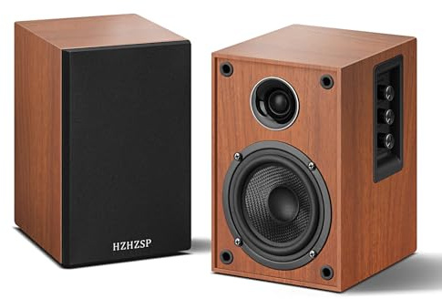 HZHZSP Bookshelf Speakers, 30W X 2 Bluetooth 5.3 with 4 Inch Woofer and 1 Silk Dome Tweeter, Turntable Speakers with RCA/USB-C Audio input for PC and TVs, Brown