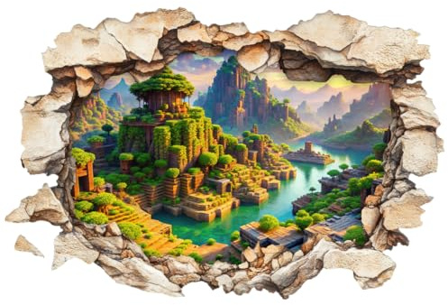3D Pixel Landschaft Wandsticker – Block-Optik Wandtattoo – Gamer Mine Deko Wandaufkleber fürs Kinderzimmer – Hochwertige Vinylfolie – 40 × 60 cm