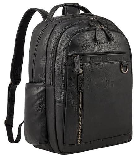 STILORD Eron Großer Business Rucksack Herren Leder Arbeitsrucksack Männer viele Fächer - Robuster Echtleder Laptoprucksack 15,6-16 Zoll Backpack für Arbeit & Uni Farbe:schwarz