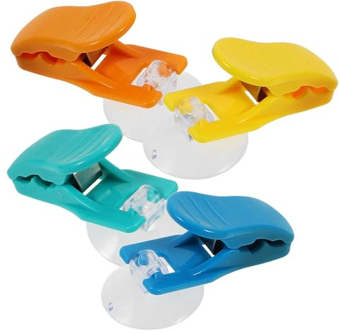 Pinza para Toallas Ventosa, 4 Piezas de Plástico para Cocina y Baño | Adhiere a Vidrio Liso o Baldosa, Tamaño Compacto y Fácil de Guardar, Uso Versátil en Pared