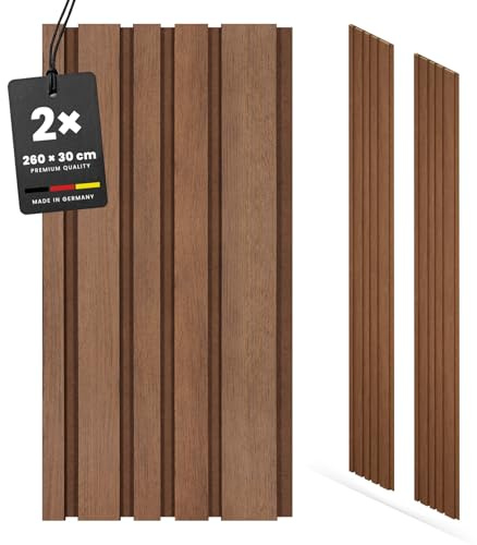 KGM Akustikpaneele Blend Eiche Rustikal Ton in Ton 2er Set – moderne Wandverkleidung aus MDF & Filz – 30 x 1,7 x 260 cm – Wandpaneele zur Schalldämmung für Wohnzimmer & Büro (1,56 m²)