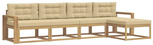 vidaXL Outdoor-Sofagarnitur mit Kissen 4 pcs Weiß und Beige Polyester, Gartenmöbel Set, modern, wetterfest, Sitzgruppe, Ecksofa, Akazienholz, braun, modulare Lounge