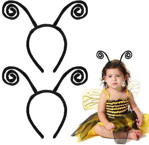 TLDBATICE 2 Stück Schmetterling Fühler Haarreif, Verstellbarer Bienen Haarreif, Käfer Stirnband Ameisen Haarband Insekten für Erwachsene und Kinder, Headband für Karneval, Fasching Mottoparty