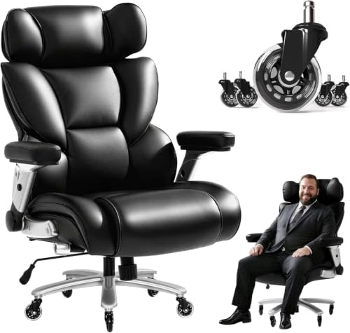 FLEXISPOT Desk Office Chair, Big and Tall PU Leather Ergonomic Office Chair, 600 lbs Adjustable High Back Computer Chair with Adjustable Lumbar Support, 2D Armrests, Blade Casters( Black)