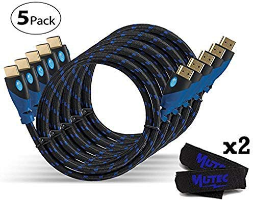 MutecPower Cable HDMI de alta velocidad con Ethernet 1M 5 Pack 1.4a 2.0A - Compatible con 3D y canal de retorno de audio (ARC) - Full HD - 1 metro 5 pack Trenzada azul