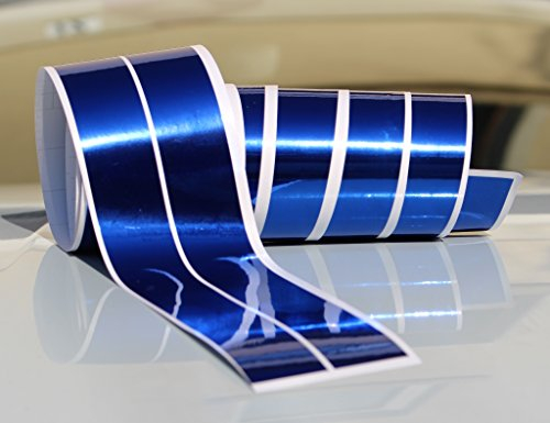 Chrom Hologramm Zierstreifen Folie Klebefolie Aufkleber Dekorstreifen KX010 (Chrom Blau, 4Meter x 30mm)