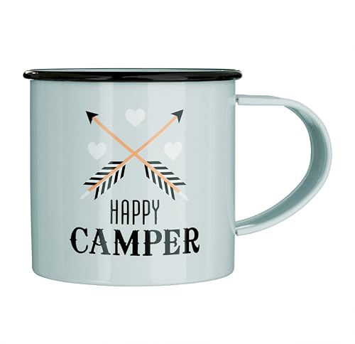 Premier Housewares Happy Camper Mug – 350ml Grey Galvanised Steel Camping Mug with Easy-Grip Handle