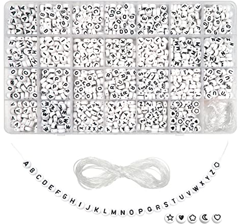 TOAOB 1440 Stück Buchstabenperlen zum Armbänder 4x7mm Schwarz A-Z Buchstaben Perlen Set Rund Buchstabenperlen für Auffädeln Alphabet Perlen für Schmuckherstellung DIY Armbänder Halsketten Handwerk