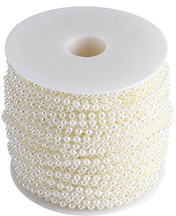 40m/roll 4mm Artificial Pearl String Ornaments Simulated Pearl Beads Chain for Pary Wedding(Beige)