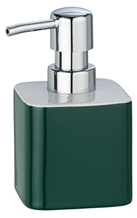 WENKO Seifenspender Elmo Grün Keramik - Flüssigseifen-Spender, Spülmittel-Spender Fassungsvermögen: 0.27 l, Keramik, 7.5 x 13 x 8.5 cm, Grün, 13 x 8.5 x 7.5 cm