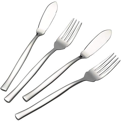 Vareone Servizio Posate Coltelli Forchette da Pesce Tavola in Acciaio Inox, 4 Pezzi