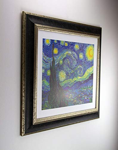 Melody für Großformate, Massivholz Barock Bilderrahmen in Schwarz Silber mit 2mm klarem Kunststoffglas, Bildmaß: 80 x 120 cm