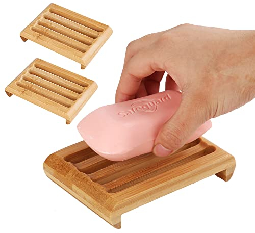 DXIA Jabonera de Madera y Cerámica Blanca, Soporte para Jabón con Bandeja de Bambú para Cocina y Baño, Esponja (3 Piezas)