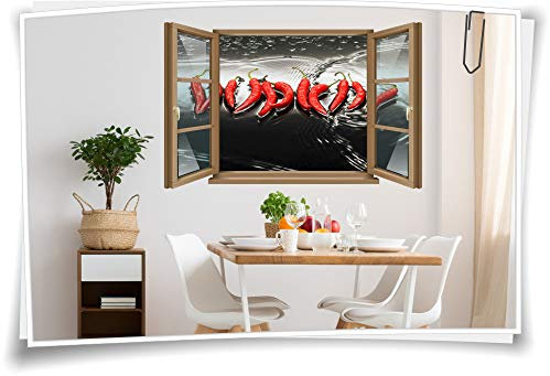 Medianlux Wand-Tattoo Wand-Bild Fenster Peperoni Chili Scharf Gemüse Wasser Nahrung Essen Aufkleber Folie Deko Wohnzimmer Küche Folie Digitaldruck, 120x78cm wb22wb545-125882
