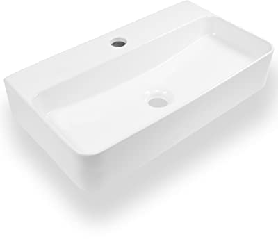 Art-of-Baan® Premium Waschbecken eckig - Hochglanz Aufsatzwaschbecken - Keramik-Becken für Waschtisch - Waschschale weiß - 450 x 275 x 105 mm