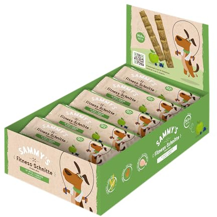 Sammy´s Fitness Schnitte mit Äpfel und Blaubeeren , Proteinreich| Schonend hergestellt & luftgetrocknet | Getreidefrei | Hundeleckerli | Trainingssnack | Frisch Fleisch | 20 x 25 g