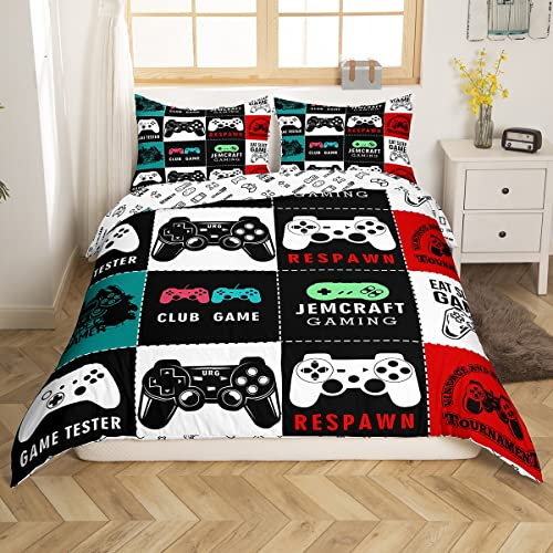 Loussiesd Gamer Spielthema Bettwäsche Jungen 155x220 cm Coole Spiel Gaming Bettbezug Set Bunt Gamepad Spleißen Bettwäsche Set Atmungsaktiv Mikrofaser Videospiel-Controller Betten Set für Kinder Teens