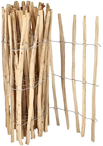 KOTARBAU® Valla de estacas de madera, 1 m x 5 m, Madera de avellano natural, Vallado enrollable, Valla de listones de madera unida con alambre, Valla para crear una barrera en jardín