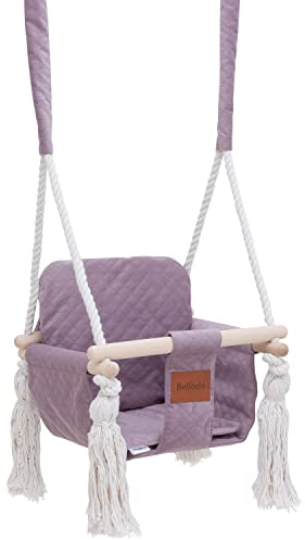 Bellochi Babyschaukel aus Holz - Gemütlich Kinderchaukel mit Kissen - Indoor Kleinkindschaukel - Rosa - Hasenohren