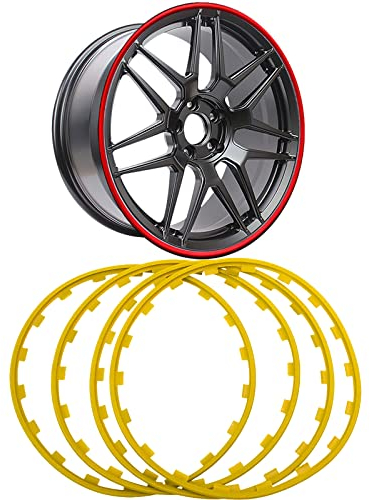 JSSSLC Auto-Radnaben-Felgen-Kantenschutz-Ring, Nylon-Zierstreifen-Reifenschutz, Auto-Fahrzeugfarbe-Felgen-Schutz FüR Alle Autos,Yellow-19in