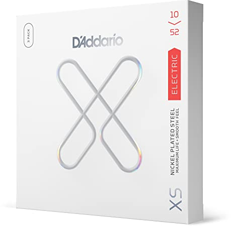 D'Addario XSE1052-3P Cuerdas de guitarra eléctrica con revestimiento de níquel XS. Máxima vida útil con tacto suave y tono excepcional. Para guitarras de 6 cuerdas. 10-52. Light Top/Heavy Bottom,