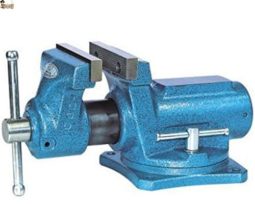 BricoLoco.com Vite da banco da lavoro professionale Tornio regolabile in acciaio 125 mm con ganasce per tavolo da lavoro Base girevole multiuso fabbro, meccanico, legno, modellismo (125 mm.)