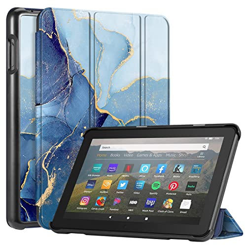 Fintie Hülle für Das Neue Fire HD 8 und Fire HD 8 Plus Tablet 12. Generation, 2024/2022 - Ultradünne Leichte Schutzhülle mit Auto Schlaf/Wach Funktion, Ozean Marmor