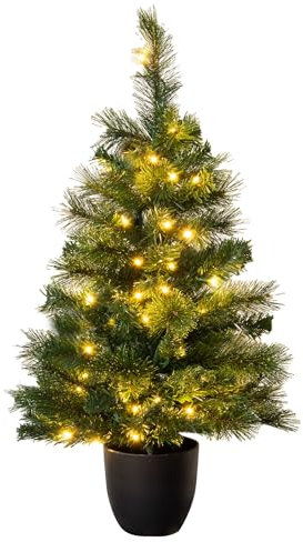 Christmas Tree World | 3ft Artificial Pre-lit Majestic Dew Pine | Natural and Realistic Look with Bushy and Luxury Quality PVC Tips | Easy to Assemble and Take Down | 40cm Diameter | Potted | Outdoor