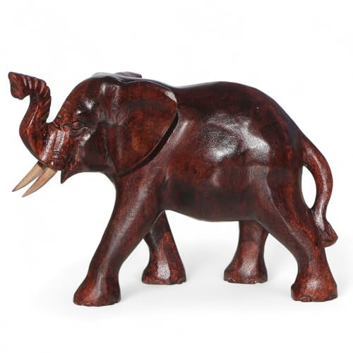 Wogeka Elefantenstatue in 22 x 14 x 9 cm – Elefant aus Suarholz – Holzstatue aus Handarbeit, Deko Figur im Afrika Flair, Geschenkidee für Geburtstag, Weihnachten - Wohnaccessoire in Braun
