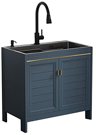Room Utility Spülbecken Edelstahl Waschbecken Ausgussbecken für Wäsche mit Schrank, schwarze freistehende-Händewaschstation, Küchengericht Waschbecken für Garage, Keller, Laden und Waschküche ( Color