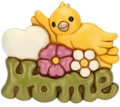 THUN, Formella con Scritta Home E Uccellino Colin in Ceramica Decorata a Mano, Versione Grande, Linea Racconti d'Autunno, 24.6x5.2x21.1 cm h