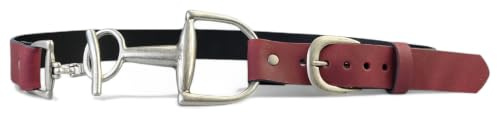 FRONHOFER Taillengürtel Leder 2,4 cm, Steigbügel mit Knebel | Bundweite 85-120 cm, Steigbügel ca. 7 cm Altsilber, Knebel zum Einhaken, kleine Dornschnalle zum Nachstellen