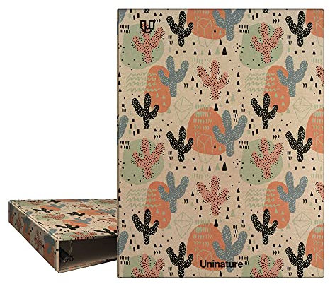 Unipapel A5-Ringordner, umweltfreundlich, 100% recycelter Karton und Papier, 4 Ringe, 20 mm rund, Uninature Design, Kakteen, FSC Recycled 100%