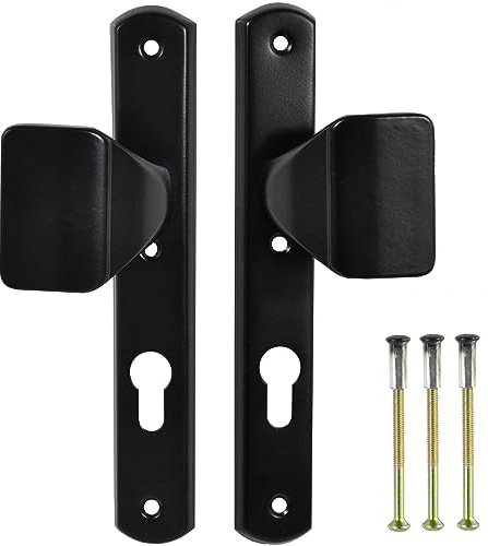 ALSTEN TECH 2er Türknauf Set 72 mm Türgriff Ziehgriff Torgriff für Pforten und Tore mit Langschild Türbeschlag Torbeschlag Türklinke universeller Haltegriff Satzgriff Schwarz