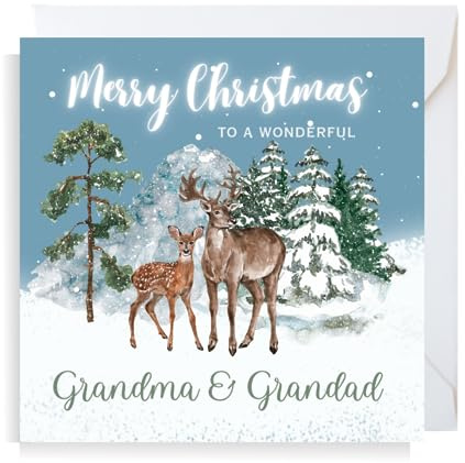 Second Ave Weihnachtskarte für Oma und Großvater, Rentier, quadratisch