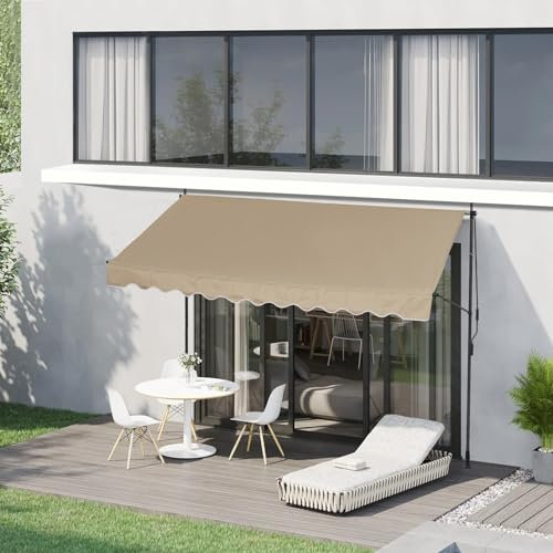 CLIPOP Klemmmarkise 200 x 120 cm Balkonmarkise mit Handkurbel, Sonnenschutz ohne Bohren Sonnenmarkise höhenverstellbar Markise mit Gestell, terrassenüerdachung Wasserdicht UV-beständig (Beige)