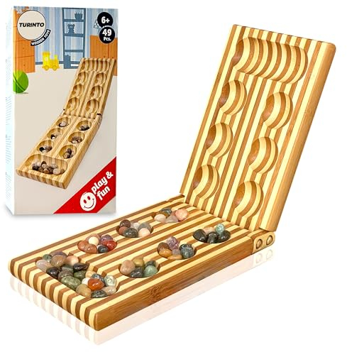 Naturholz Turinto Hus Steinchenspiel Bao Kalaha Mancala Edelsteinspiel inklusive Edelsteinen Brettspiel Gesellschaftsspiele als Geschenk für Kinder (kalaha klein)