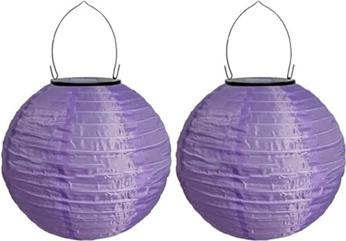 Lampions Solar Außen Wetterfest, Yeehliny Solar LED Laterne Wasserdicht Nylon Hängende Gartenlaterne, Solarlampions für Außen, LED Lampion Solar Lichterkette Aussen (20cm/2 Stück/Lila)