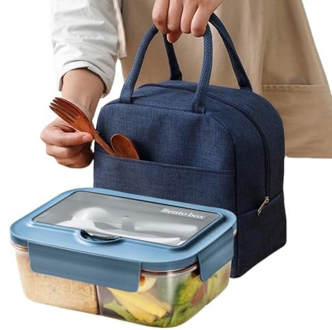 ZLXFT Bento Box Con 3 Scomparti, Porta Pranzo Prova di Perdite per Bambini e Adulti, Lunch Box Con Posate per Scuola, Ufficio e Viaggio