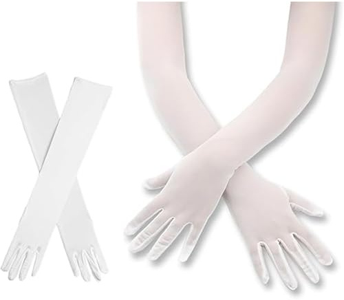 Women's White Sheer Gloves, 55cm Long Mesh Opera Gloves for Wedding, Bridal, Costume Party and Formal Events