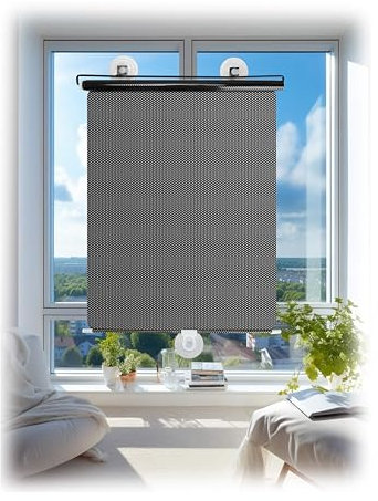 WJUAN Tendina Oscurante Finestra, Tenda a Rullo in PVC, Nero, Superficie Placcata in Alluminio, Design a Ventosa, Tende Oscuranti a Rullo, Adatto a Soggiorno, Camera da Letto, Ufficio (40 x 125 cm)