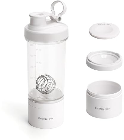 Yidata Bouteille shaker portable de 620 ml avec pilulier et rangement pour poudre de protéines, bouteille d'eau de sport pour voyage, entraînement, salle de sport (blanc)