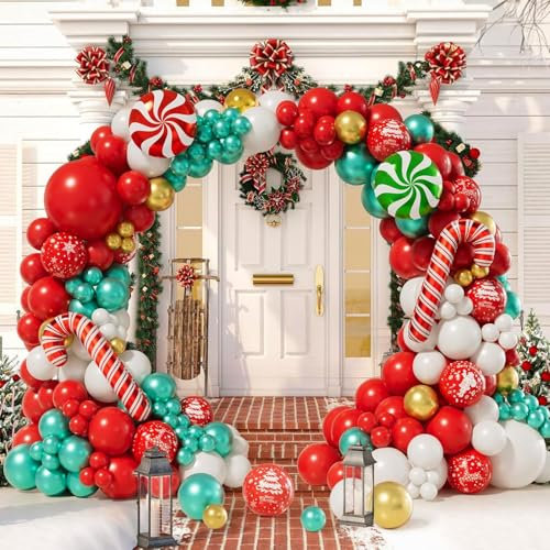 CONLEKE 153PCS Christmas Balloon Kit - Red, White, Gold Candy Foil & Snowflake Balloons for Party Decorations