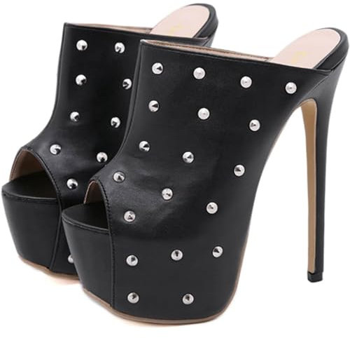 SPONYBORTY 6,29 Zoll Damen Nieten Peep Open Toe Dicke Plattform Stiletto Super High Heels Pole Dance Striptease Sexy Knöchelriemen Schnalle Gladiator Sandalen für Hochzeit Abschlussball Club pumps/Bla