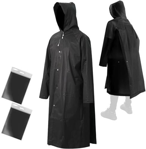 ANYOO 2 Stück Unisex Regenponcho mit Ärmeln, Lang Regenmantel Regenjacke mit Kapuze und Zusätzlichem Platz für den Rucksack zum Wandern, Festival, Radfahren, Camping, Schwarz, Einheitsgröße