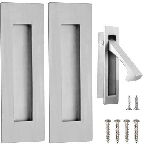 Malimali Sliding Door Handles and Edge Pull Set, 150mm Stainless Steel Recessed Flush Door Handles Hardware Finger Pulls for Pocket Door Closet Door Barn Door (Brushed Steel)